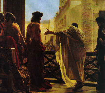 Pilate presents Jesus to the crowd